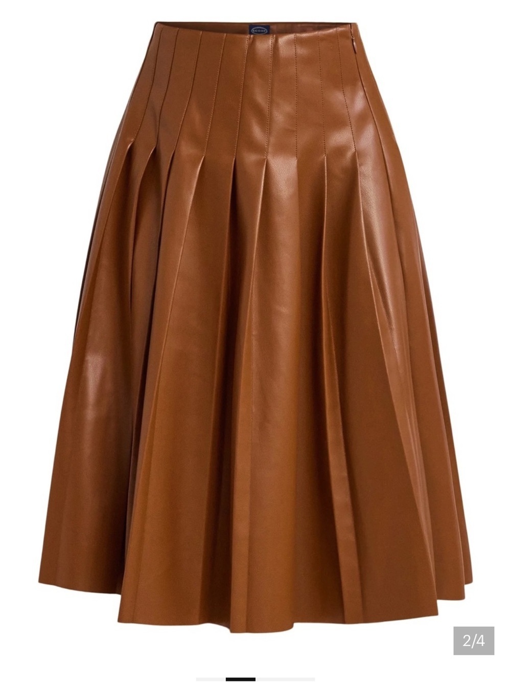 A-Line Faux Leather Midi Skirt - Brown - Picture 2 of 14